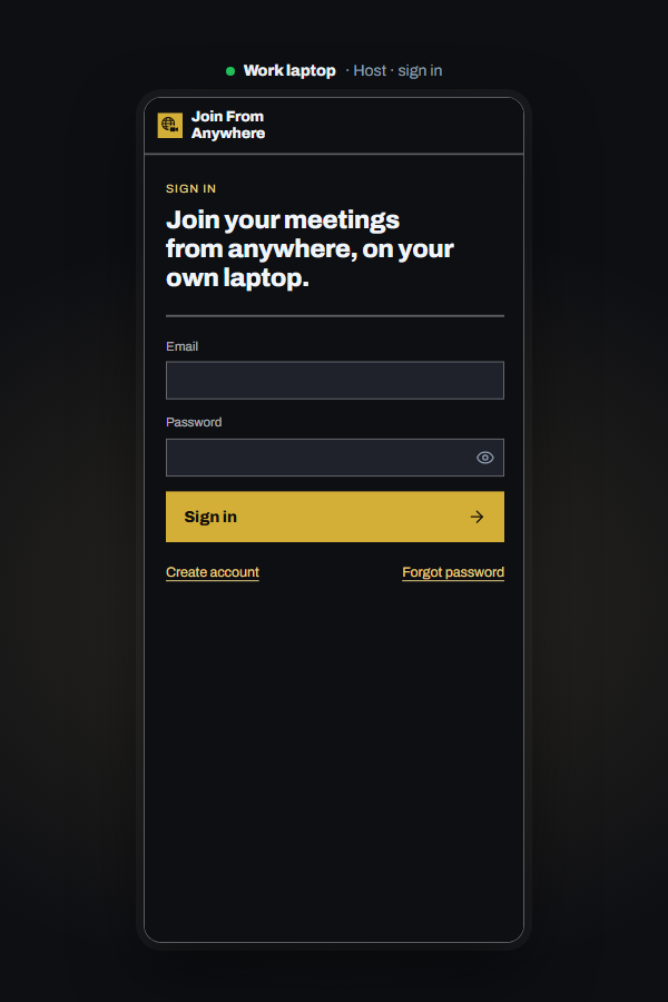 The side panel showing the sign-in form with email and password fields.